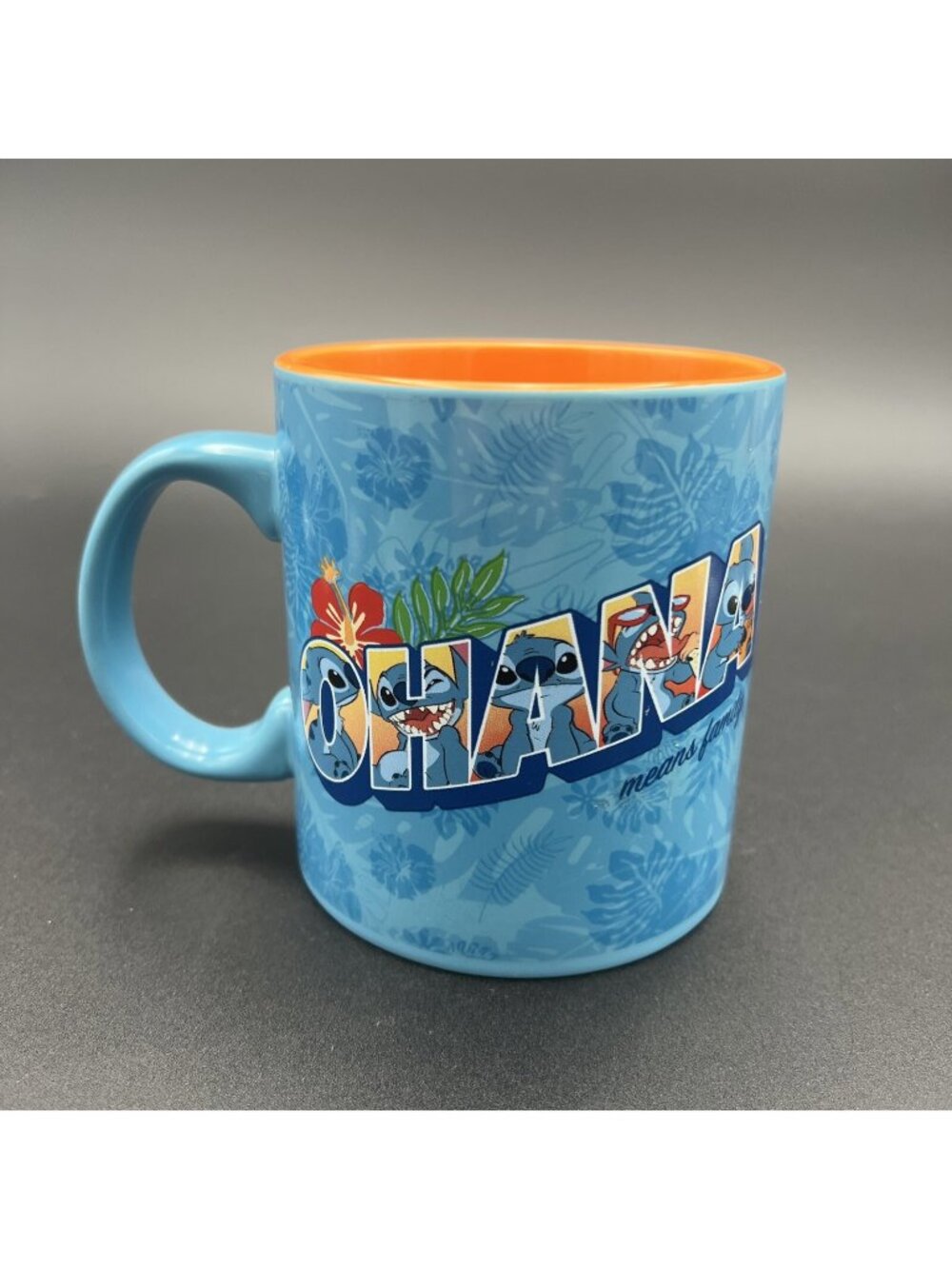 Disney Mug Ohana Means Family Lilo & Stitch Large Coffee Cup 20 oz Blue Orange